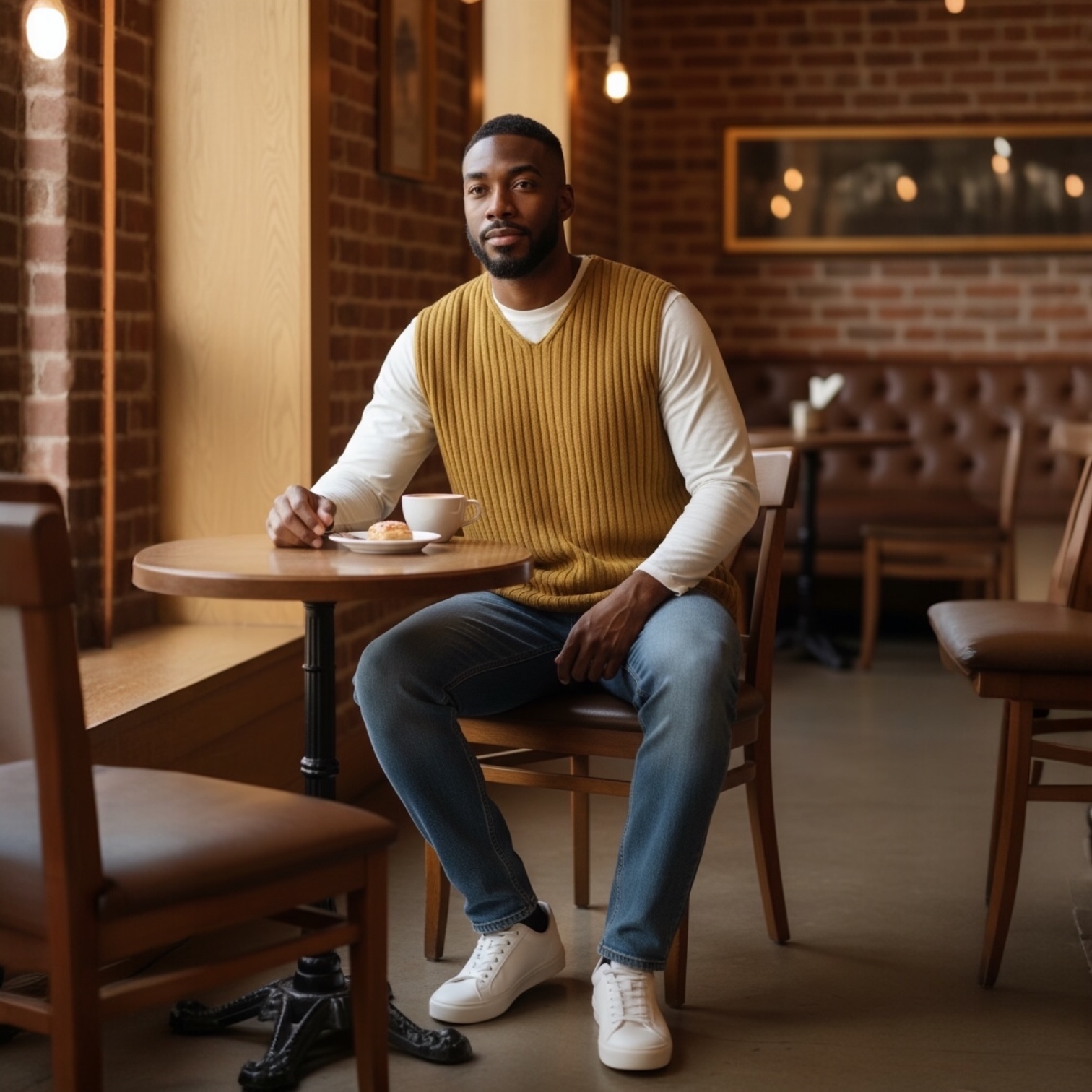 Merino Lambswool Ribbed V Neck Slipover - Image 5