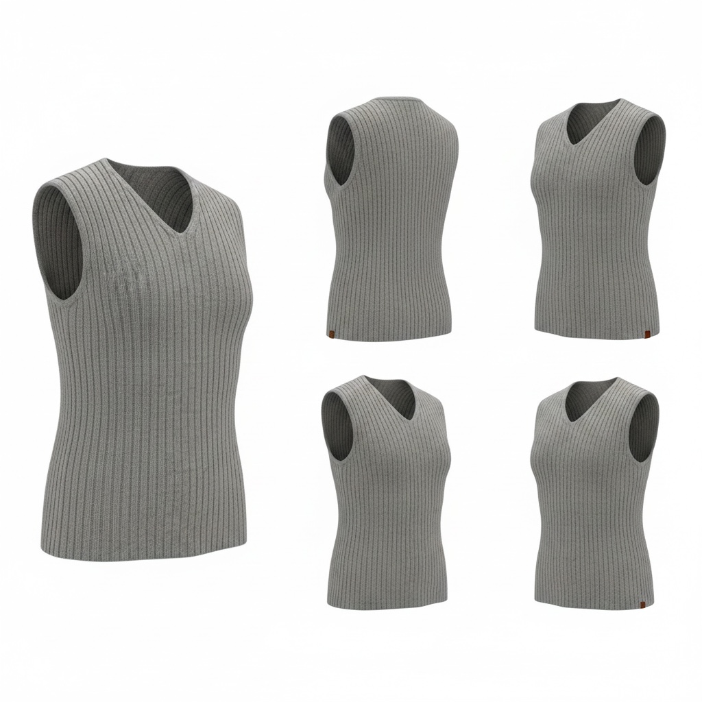 Merino Lambswool Ribbed V Neck Slipover - Image 6