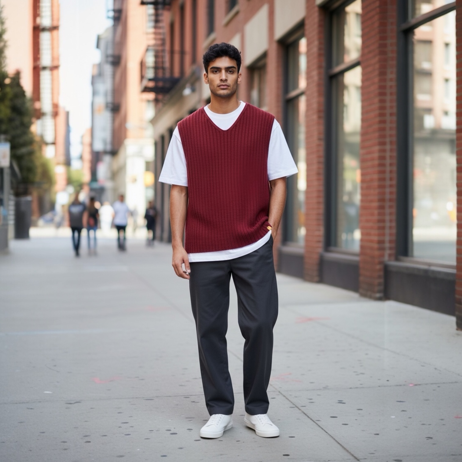 Merino Lambswool Ribbed V Neck Slipover - Image 4
