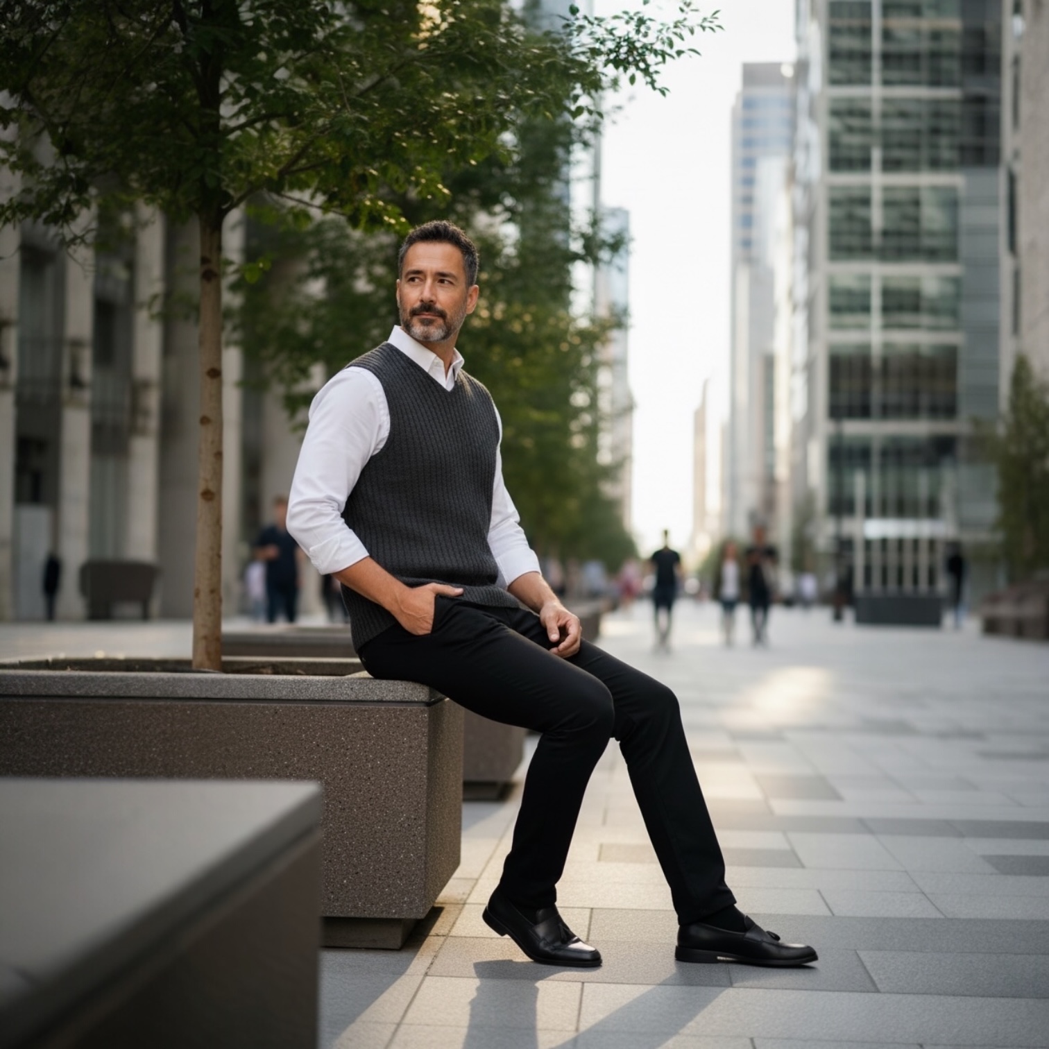 Merino Lambswool Ribbed V Neck Slipover - Image 2